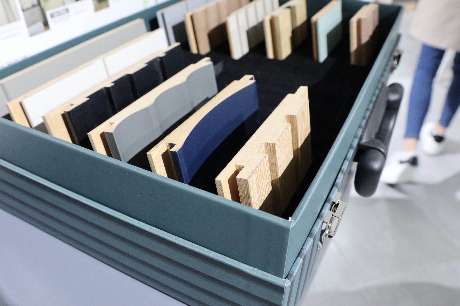 A Stunning Display of Diverse Material Samples Presented Elegantly in a Modern Presentation Case